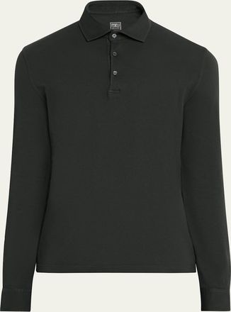 Fedeli Mens Giza Cotton Long-Sleeve Pique Polo Shirt