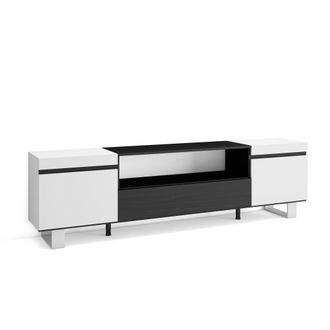 Skraut Home Skraut Home - Mueble Tv, Televisi&oacute;n, Muebles De Sal&oacute;n, Almacenaje, 200x57x35cm, Para Tv Hasta 80, Dise&ntilde;o Industrial, Estilo Moderno, Blanco Y Negro