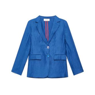 Maliparmi Blazers, female, Blue, Size: 2XL Linen Jacquard Jacket