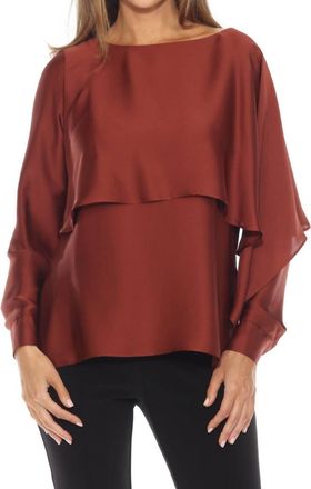 Joseph Ribkoff Ruffled Layer Dolman Sleeve Satin Blouse In Cinnamon