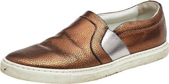 Lanvin Metallic Bronze Texture Leather Slip On Sneakers
