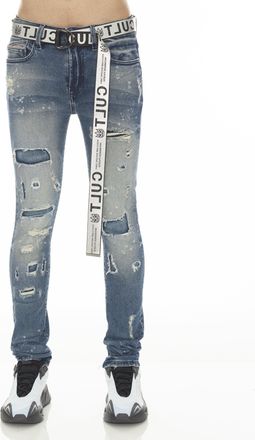 Cult of Individuality PUNK SUPER SKINNY STRETCH W/ WHITE BELT IN BASIL