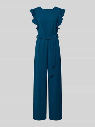 Apricot Jumpsuit mit R&uuml;schen und Bindeg&uuml;rtel in Petrol, Gr&ouml;&szlig;e XXL