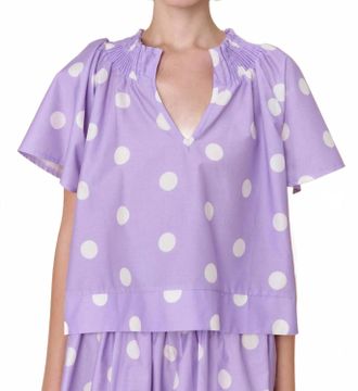 Vix Natalie Smocked Neck Blouse In Freesia Dots