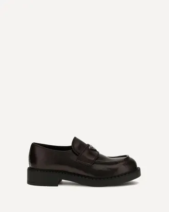 Prada Brushed leather Loafers with triangle logo Male 8.5