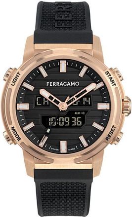Ferragamo Sport Anadigit Silicon Strap Watch, 43mm in Black/Rose Gold at Nordstrom