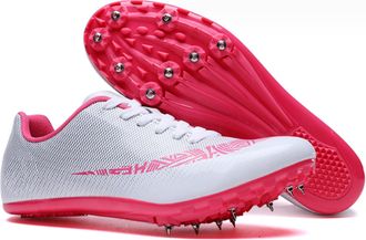 Generic Track and Field Shoes Spikes Sneakers for Running Nails Race Shoes Training Sprint Athletic Lightweight Student Competition(Pink,7/38)