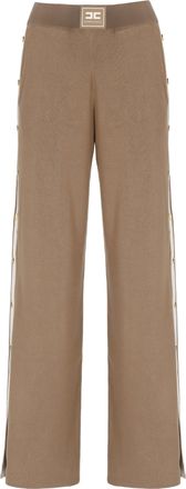 Elisabetta Franchi Brown Elastic Waist Side Vent Pants