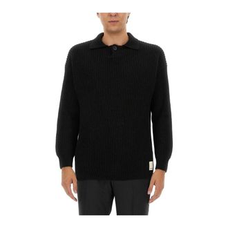 Emporio Armani Round-neck Knitwear, male, Black, Size: XL Ribbed Knit Polo Collar Sweater