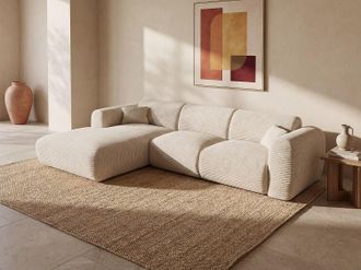 Vente-Unique Grande divano angolo a sinistra in velluto a coste beige - POGNI della Maison C&eacute;phy