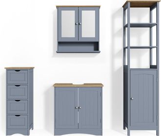 Vicco Conjunto De Muebles De Ba&ntilde;o Bianco, Gris, 4 Piezas