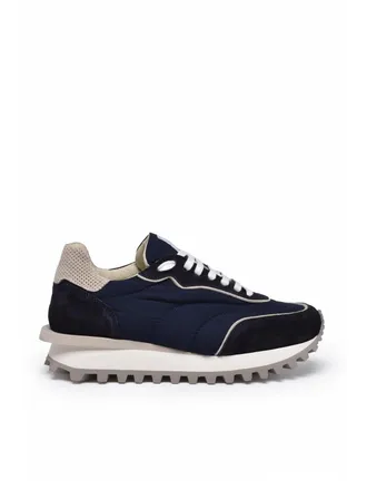 Eleventy Blue Suede Nylon Contrast Sneakers