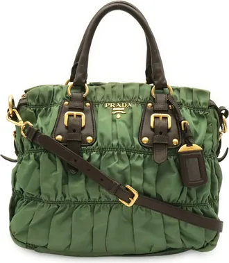 Prada Brown Khaki Khaki Brown Tessuto Handbag Shoulder Bag Tote Bag (Pre-Owned)
