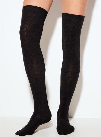 Mondor Womens Solid fine-knit Thigh-High Socks