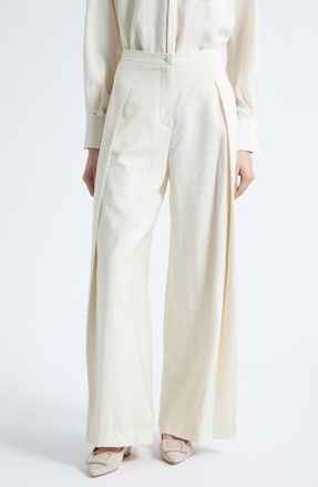 Emporio Armani Reverse Pleat Techno Rayon Wide Leg Pants in Ivory at Nordstrom, Size 12 Us