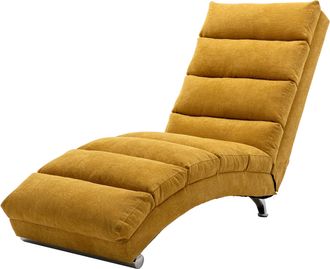 STILVORA Chaise Longue De Masaje 140&deg; Con Vibraci&oacute;n Suave Y Bolsillo Lateral, Confort Ergon&oacute;mico En Lino Amarillo Mostaza