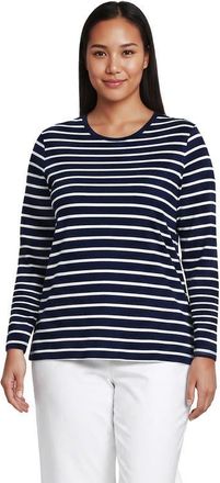 Lands End Supima Cotton Long Sleeve Crewneck T-Shirt in Deep Sea/ivory Breton Stripe at Nordstrom, Size 3X