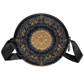 Generic Circle Crossbody Bag for Women, Retro Art Pattern Small Sling Bag Daypack with Zipper Adjustable Shoulder Straps Casual Ladies Girls Round Purse