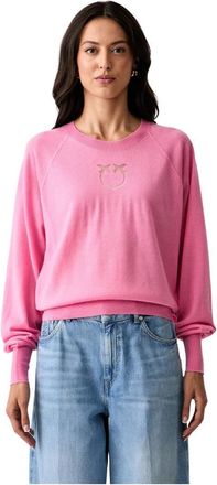 Pinko Love Birds Crewneck - Dames - Ronde hals truien - Roze - M - Wol - Truien & Vesten