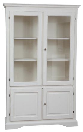 Biscottini International Vitrina Country De Madera Maciza Acabado Con Efecto Blanco Envejecido 120x37x197 Cm