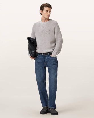 AllSaints Aspen Waffle Texture Crew Neck Ramskull Sweater