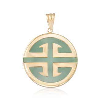 Ross-Simons Green Jadeite Jade Longevity Chinese Symbol Circle Pendant in 14kt Gold