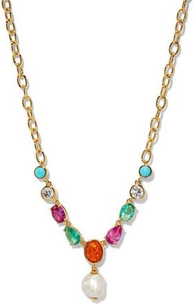 Nadri Frieda Faux Pearl Drop Frontal Necklace in Gold at Nordstrom