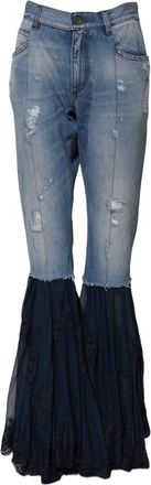 Dolce & Gabbana Womens Blue Cotton High Waist Flared Denim Jeans Nylon Viscose Clothing