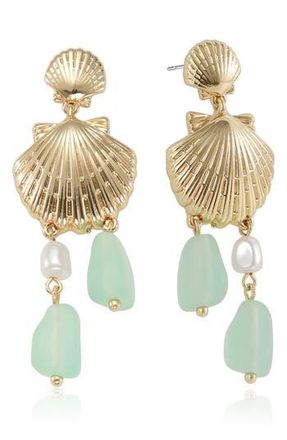 Ettika Seaside Shell & Faux Pearl Drop Earrings in Light Green at Nordstrom Rack