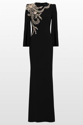 Jenny Packham Precious Floral-Embellished Slit-sleeve Maxi Dress in Liquorice at Nordstrom, Size 10 Uk