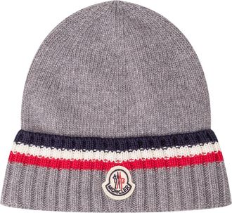 Moncler Ribbed Beanie - unisex - Hoeden - Grijs - L - Accessoires