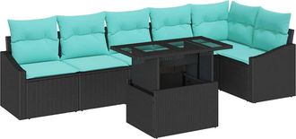 vidaXL Set Divano Da Giardino 7 Pz Nero E Blu Polyrattan Vidaxl
