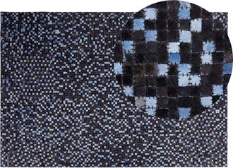 Beliani Alfombra De Piel Genuina De Vaca Marr&oacute;n Y Azul Rectangular 140 X 200 Cm Patchwork Boho Ikisu