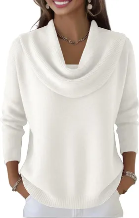 Generic Womens Chunky Knitted Jumper with Cowl Neck and Batwing Sleeves, Soft Turtleneck Pullover Sweater with Pockets, Long Sleeve Casual Winter Warm Knitwea