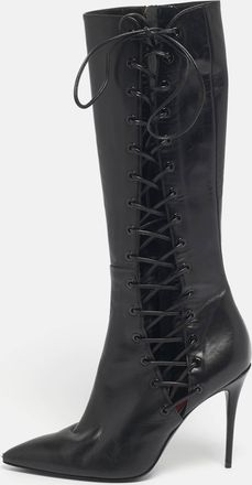 Maison Ernest Black Leather Lace Up Knee Length Boots