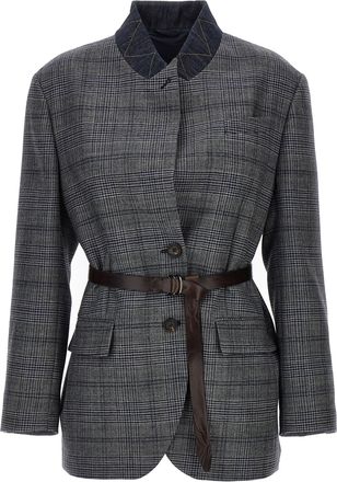 Brunello Cucinelli Monile Houndstooth Blazer Blazers Grigio-Donna