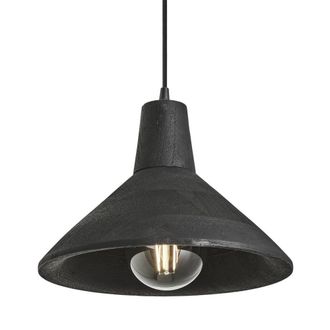 Industville Maribo Wooden Pendant Light - 12 inch in Black | Size: 12 inches