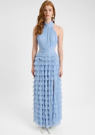 Beauut Ruffle Maxi Dress With halter Neck in Powder Blue at Nordstrom, Size 12