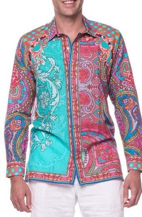 Ranee&rsquo;s Paisley Linen & Cotton Blend Button-Up Shirt in Teal Multi at Nordstrom Rack, Size X-Large R