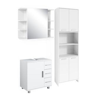 Vicco Conjunto De Muebles De Ba&ntilde;o Maris, Blanco, 3 Piezas, Con Armario Alto, Armario Con Espejo De Ba&ntilde;o Y Mueble Bajo Lavabo
