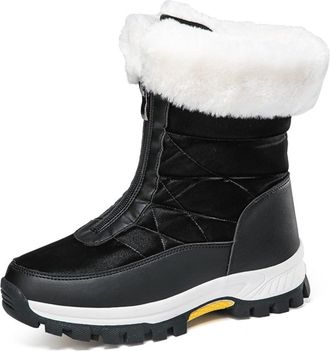 Generic Womens Winter Waterproof Snow Boots Mid-Calf Ankle Shoes Warm Faux Fur Lining Boots Outdoor Travel Winter Boots(Black,7.5 UK)