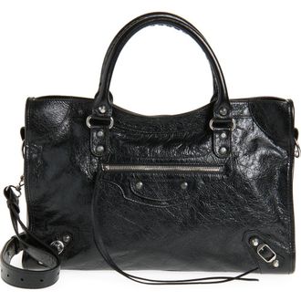 Balenciaga Medium Le City Arena Leather Satchel in 1000 Black at Nordstrom