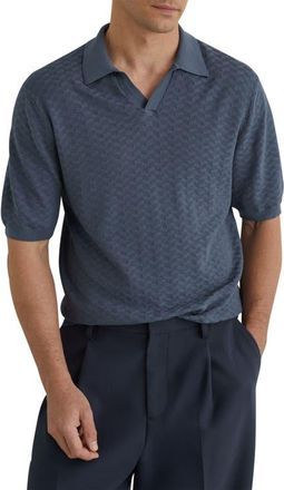 Reiss Sol Geo Open Stitch Knit Polo in Airforce Blue at Nordstrom, Size X-Large