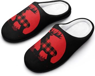Generic Buffalo Plaid Deer Men Slippers Funny House Shoes Cotton Slipper for Indoor Outdoor