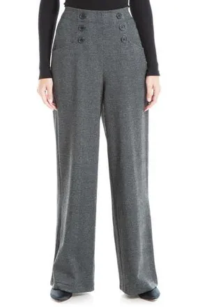 Max Studio Sailor High Waist Wide Leg Pants in Blck/Chrcl Glen Plid at Nordstrom Rack, Size X-Small