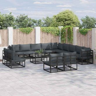 vidaXL Conjunto De Sof&aacute; De Jard&iacute;n Con Coj&iacute;n 14 Pcs Negro Aluminio Vidaxl