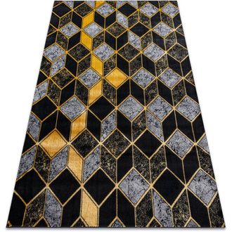 RugsX Rugsx - Alfombra Gloss Moderno 400b 86 Elegante, Glamour, Art Deco, 3d Geom&eacute;trico Negro / Oro Black 180x270 Cm