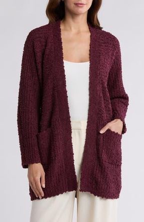 Bobeau Open Front Patch Pocket Popcorn Cardigan in Wine at Nordstrom Rack, Size X-Small