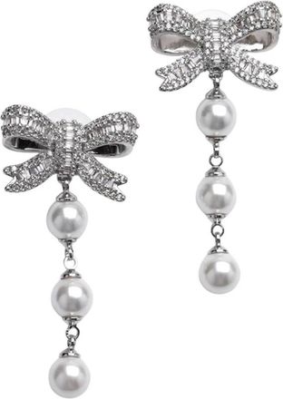 Self Portrait Oorhangers met Strik en Pareldruppel - Dames - Oorbellen - Grijs - ONE Size - Accessoires