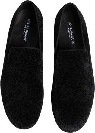 Dolce & Gabbana Black Jacquard Loafers Formal Men Dress Shoes Velvet